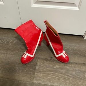 Zero two cosplay Patent Mid-Calf Heeled Boots